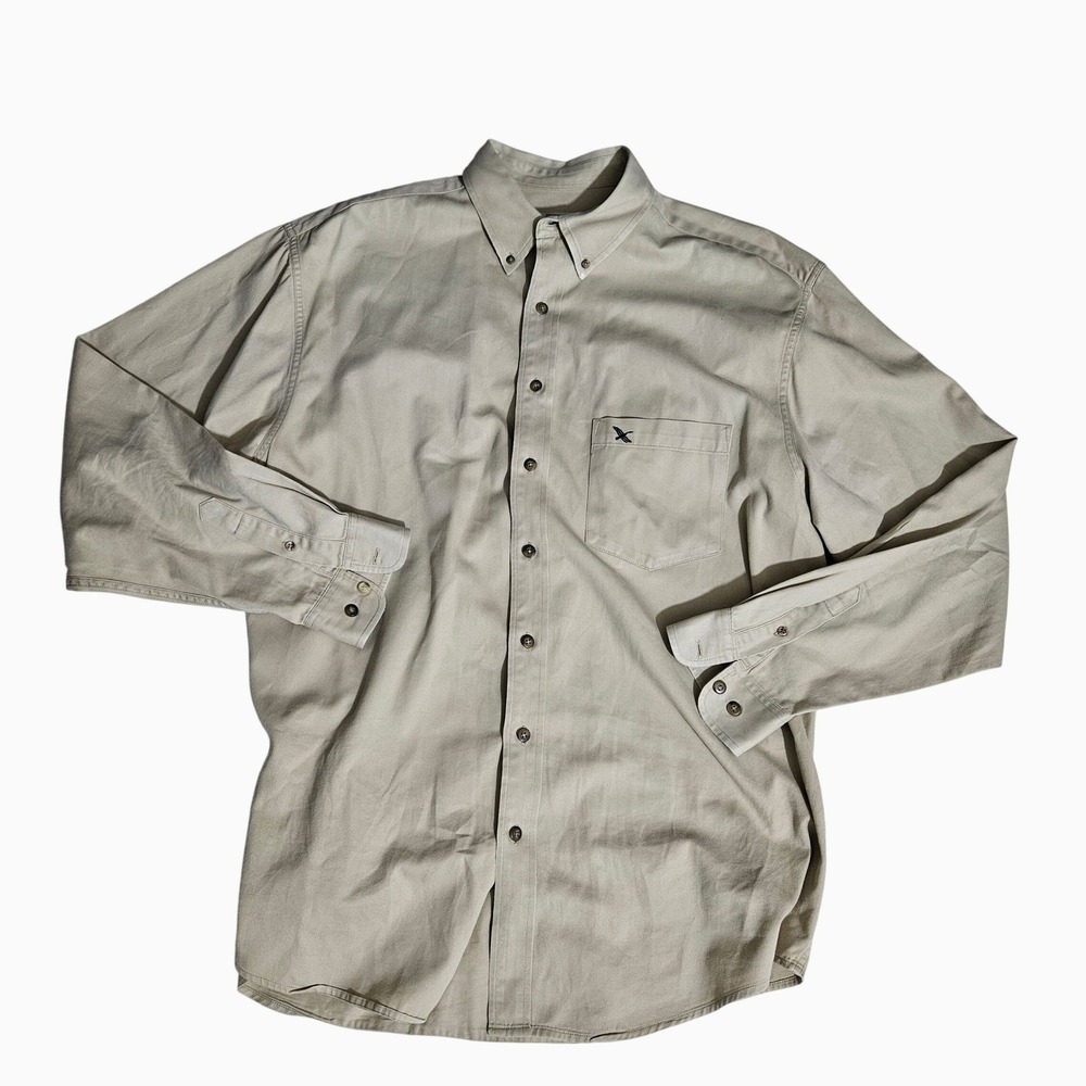 Eddie Bauer Mens Large Tall Khaki Tan Long Sleeve Cotton Twill Button Down Shirt